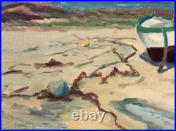 Grand Tableau HST -Bateaux à Marée Basse- Signé -XXème- IMPRESSIONIST PAINTING