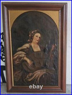 Grand Tableau HUILE sur TOILE Fin XIXe FEMME à la CITHARE Peinture Oil Art MAG