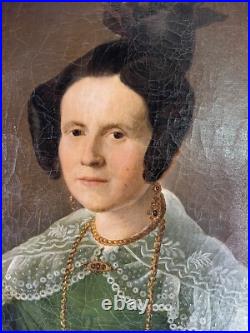 Grand Tableau Huile Sur Toile Portrait D' Éléonore Herlin Femme Du Capitaine Grand Tableau Huile Sur Toile Portrait D' Éléonore Herlin Femme Du Capitaine