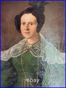 Grand Tableau Huile Sur Toile Portrait D' Éléonore Herlin Femme Du Capitaine Grand Tableau Huile Sur Toile Portrait D' Éléonore Herlin Femme Du Capitaine