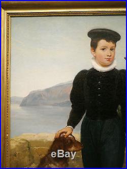 Grand Tableau Portrait Garçon Chien Marine ITALIE Sorrente FIRMIN FERON 1830