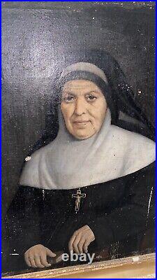 Grand Tableau Religieux HST Portrait Nonne Bonne Sour 19ème A Restaurer