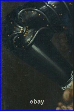 Grand Tableau ancien Portrait d'homme Perruque Armure Harmet Blason 17 ème hst