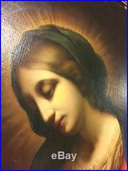 Grand Tableau huile sur toile Vierge à l'Enfant XIXe siècle