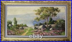 Grand Tableau lac, Paysage de campagne, Huile sur toile, peinture
