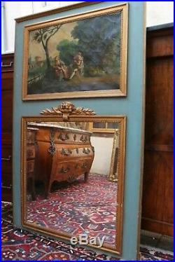Grand miroir glace de cheminée trumeau tableau huile sur toile 19e Louis 16