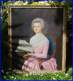 Grand portrait Jeune Femme à la Partition, 80 x 66 Ecole Française 18 eme HST