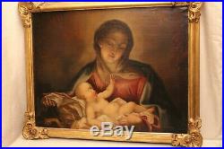 Grand tableau Ecole 18e huile sur toile Sainte Vierge à l'Enfant