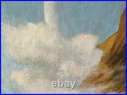 Grand tableau HST XIX siècle Femmes dans un ciel signé P Nancey 123cm x 123cm