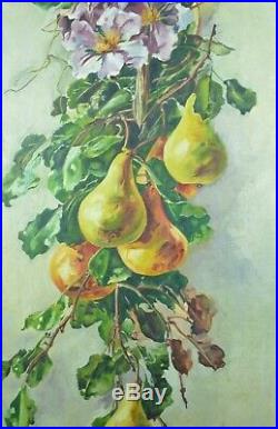 Grand tableau ancien Nature morte aux poires Fruits Orientaliste Constantine
