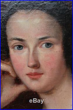 Grand tableau ancien Portrait de dame Anonyme Superbe