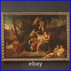 Grand tableau ancien mythologique 17ème siècle peinture huile toile bacchanale