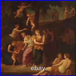 Grand tableau ancien mythologique 17ème siècle peinture huile toile bacchanale