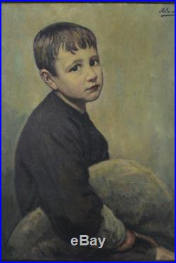 Grand tableau ancien portrait d'enfant garçon Alexandre Louis Martin art deco