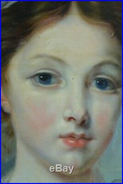 Grand tableau ancien portrait de jeune fille Paysage Jean baptiste Greuze 19th