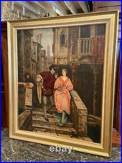 Grand tableau fin XIXe signée Delafosse vue de Venise aux personnages masqués