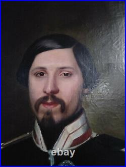 Grand tableau huile sur toile XIXème Portrait d'un officier