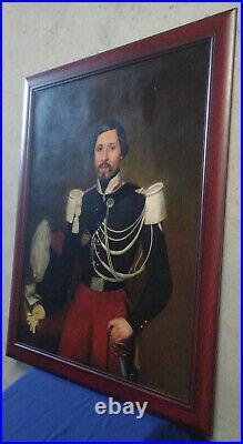 Grand tableau huile sur toile XIXème Portrait d'un officier