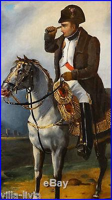 Grand tableau signé Empereur Napoléon Bonaparte à cheval Grande Armée XIX empire