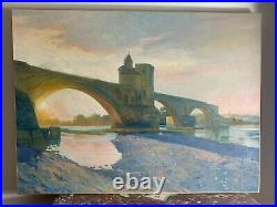 Grande HUILE SUR TOILE Vue du Pont d'Avignon et de la tour Philippe Le Bel
