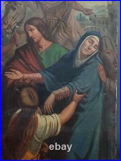 Grande huile sur toile Jésus Christ et soldat romain vers 1800, 81x65 cm