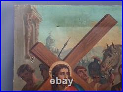 Grande huile sur toile Jésus Christ et soldat romain vers 1800, 81x65 cm