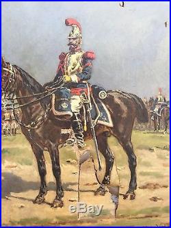 Grande huile sur toile cavalier grande armée Empire Napoleon signé a restaurer