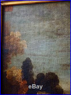 Grande huile sur toile paysage animé école hollandaise époque XVIIIe