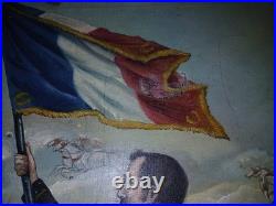 Grande huile sur toile signée officier drapeau régiment de zouaves époque 1900