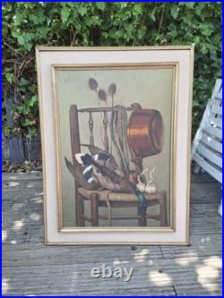 Grande nature morte huile sur toile signée Bertha Lombet Vintage Still Life Grande nature morte huile sur toile signée Bertha Lombet Vintage Still Life