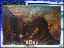 Grande peinture Ecole flamande gout TENIERS 18e siècle scène kermesse Estaminet