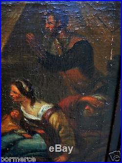 Grande peinture religieuse Ange raphaël et famille Tobie école flamande 1700