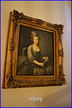 Grande tableau peinture huile sur toile 84x74cm, avec cadre doré, d un chateau