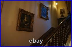 Grande tableau peinture huile sur toile 84x74cm, avec cadre doré, d un chateau