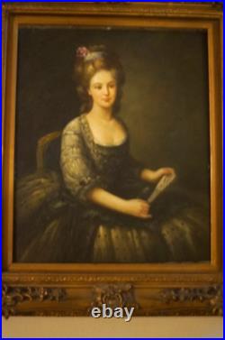 Grande tableau peinture huile sur toile 84x74cm, avec cadre doré, d un chateau
