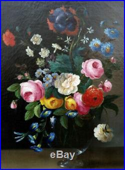 Guillaumet 1847. Grande & Magnifique Toile. Nature-morte Au Bouquet De Fleurs