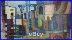 Gustav Thorsell Ecole Suedoise Paysage Industriel Cubiste Abstrait Huile 1960