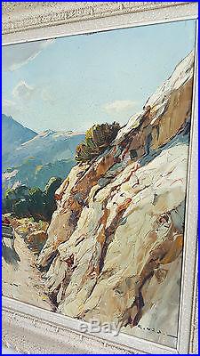 Gustave VIDAL Tableau HUILE sur TOILE 60x110 Signe ROUTE en MONTAGNE CORSE Art