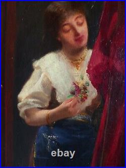 HENRI COEYLAS HUILE SUR TOILE XIXème (Femme au miroir)