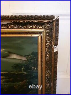 HERNANDEZ, ancienne peinture huile sur toile paysage à restaurer