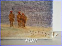 HST 1920 huile sur toile paysage marin bateau tableau ancien signé Marine