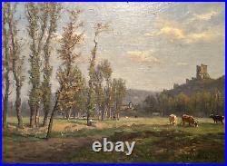 HST Charles Busson paysage château de Lavardin peinture tableau XIXème