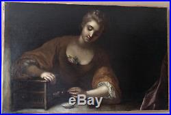 HST peinture française XVIIIème 18ème femme à la cage ölgemälde huile baroque