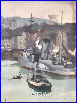 HUILE SUR TOILE LEON GAMBIER(1917-2007), Signée et datée 45. Port de Dieppe