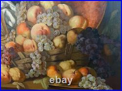 HUILE SUR TOILE, Nature morte aux fruits et vignes de raisins, signée ELIAS MAAS