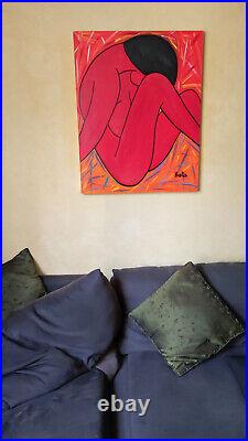 Harter (Jean Louis Vion dit) 1948/2004, Nu rouge, Huile Sur Toile signée