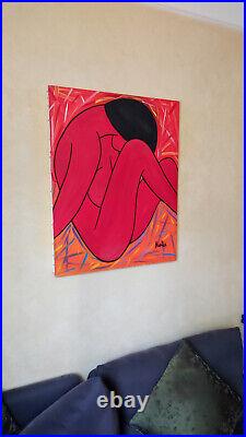 Harter (Jean Louis Vion dit) 1948/2004, Nu rouge, Huile Sur Toile signée