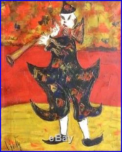 Henri dANTY (1910-1998) Superbe Clown Musicien Cirque 55 x 46 cms