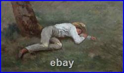 Henry Auburtin 1868-1923. Charmant Tableau. Jeune Homme Endormi Sous Un Arbre