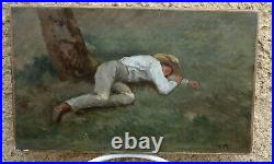 Henry Auburtin 1868-1923. Charmant Tableau. Jeune Homme Endormi Sous Un Arbre